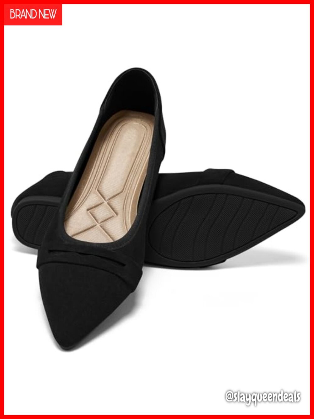 Women Pointed Toe Flats Faux Suede Memory Foam Comfort Dress Shoes